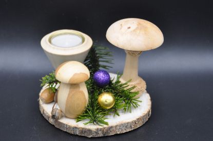 Bild von Tisch-Dekos mittel (Grundplatte, 2 Pilze und 1 Teelichthalter)