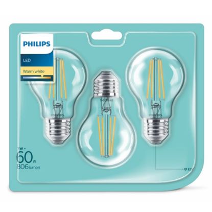 Picture of Philips, LED Classic 60W E27 WW 806lm klar 3er, Aktion