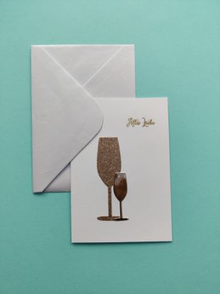Grußkarte "Alles Liebe - Sektflöten" Gold Kupfer Weiß Glitzer Geburtstag Gratuliere Gratulation Hochzeit Jubiläum 